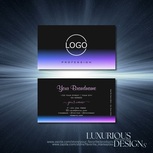 Stylish Black Blue and Purple Gradient with Logo Business Card