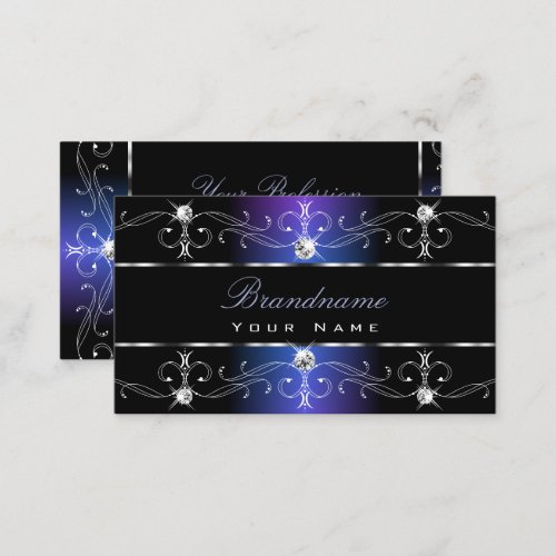 Stylish Black Blue Ornate Borders Jewels Ornaments Business Card