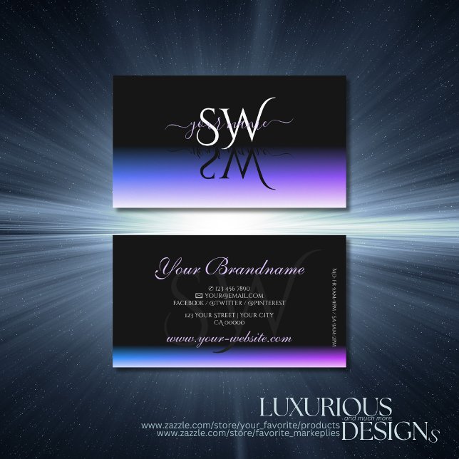 Stylish Black Blue Purple Gradient with Initials Business Card (Creator Uploaded)