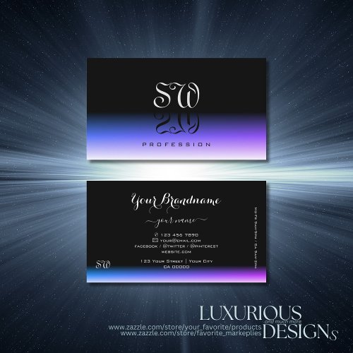 Stylish Black Blue Purple Gradient with Monogram Business Card