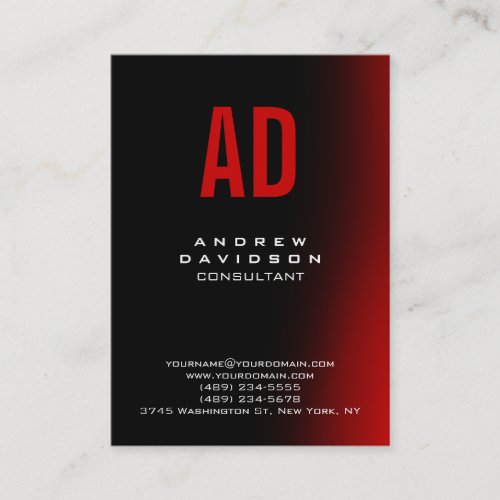 Stylish Black Brown Red Monogram Minimalist Business Card