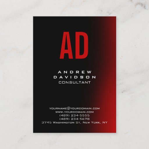 Customizable Stylish Black Red Monogram Chic Business Card