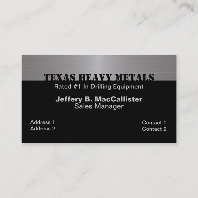 Stylish Black & Brushed Aluminum Look Business Card (Front)