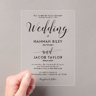 Stylish Black Calligraphy Elegant Wedding Acrylic Invitations