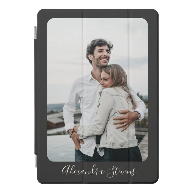 Stylish Black Calligraphy Personalized Photo iPad Pro Cover (Front)