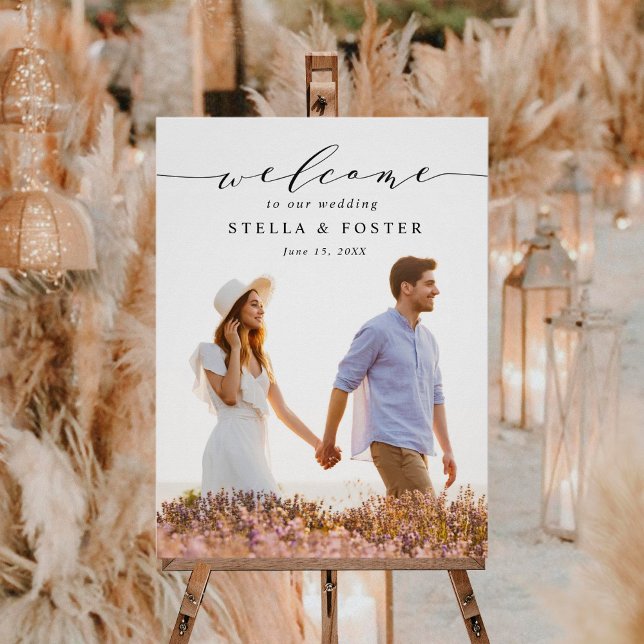 Stylish Black Calligraphy Wedding Photo Welcome  Foam Board (Creator Uploaded)