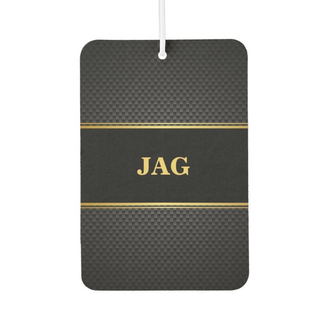 Stylish Black Carbon Gold Monogram Air Freshener (Front)