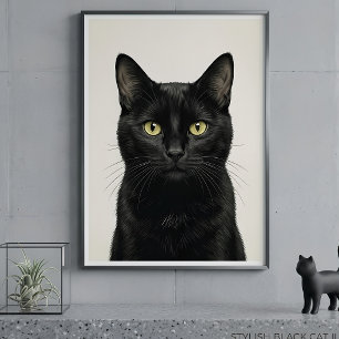 Stylish Black Cat Illustration Poster