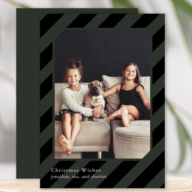 Stylish Black Christmas Stripes Simple Photo Holiday Card (Creator Uploaded)