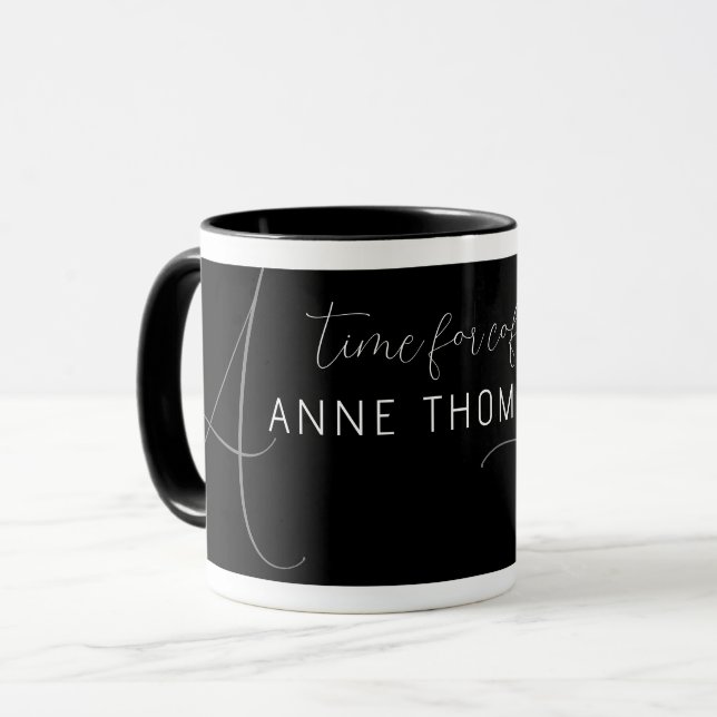 Stylish Black Coffee Mug Personalized with Name (Front Left)