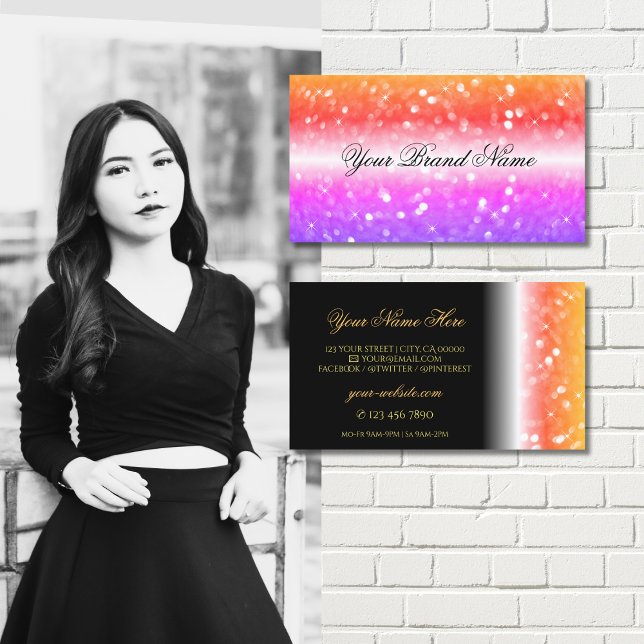 Stylish Black Colorful Sparkling Glitter Modern Business Card (Creator Uploaded)