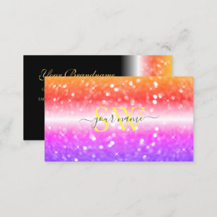 Stylish Black Colorful Sparkling Glitter Monogram Business Card
