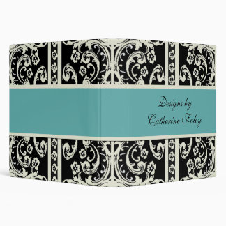Stylish Black, Cream, and Aquamarine Damask Binder