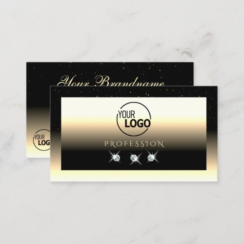 Stylish Black Cream Gold Sparkle Diamonds Add Logo Business Card