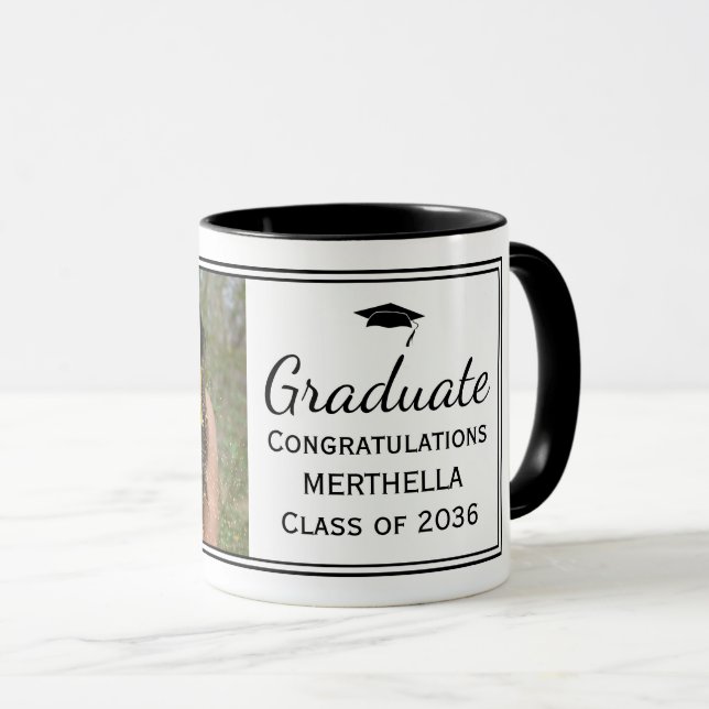Stylish Black Custom Photo Graduation Mug (Front Right)