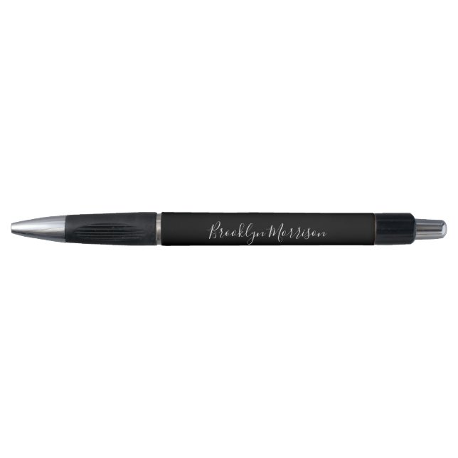 Stylish black custom script monogram name text pen (Front)