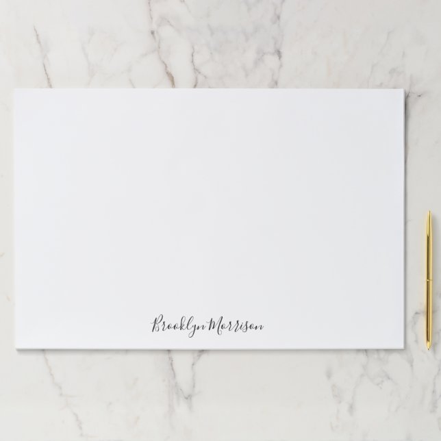 Stylish black custom script name text monogram paper pad (Insitu)