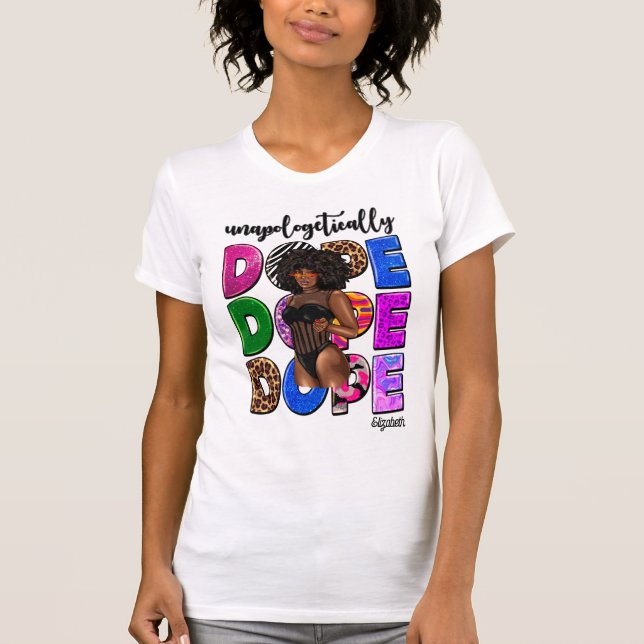 Stylish Black Diva Embracing Bold Confidence T-Shirt (Front)