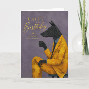 Stylish Black Dog Yellow Suit Birthday Celebration Card