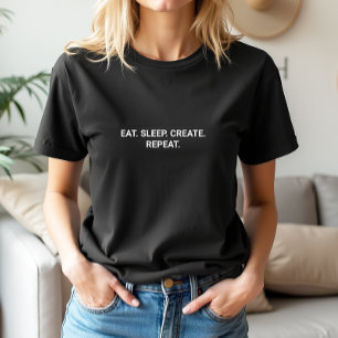 Stylish Black Eat Sleep Create Repeat Slogan T-Shirt