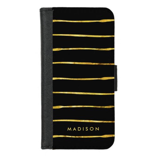 Stylish Black Elegant Gold Geometric Stripe iPhone 87 Wallet Case