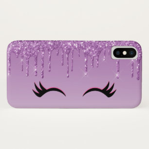 Stylish Black Eyelashes & Purple Glitter iPhone X Case