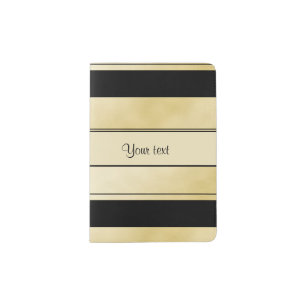 Stylish Black & Faux Gold Stripes Passport Holder