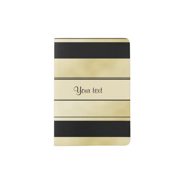 Stylish Black & Faux Gold Stripes Passport Holder (Front)