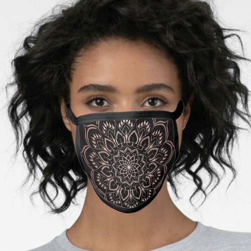 Stylish Black Faux Rose Gold Boho Mandala Face Mask