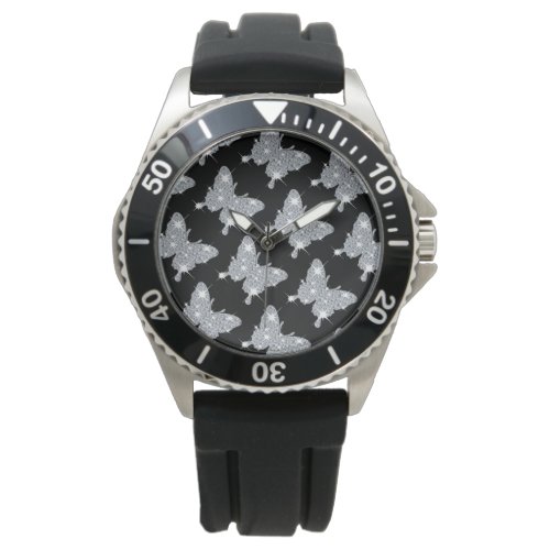 Stylish black faux sparkle diamond butterfly  watc watch