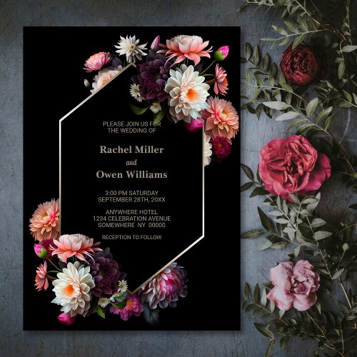 Stylish Black Floral Wedding Invitation