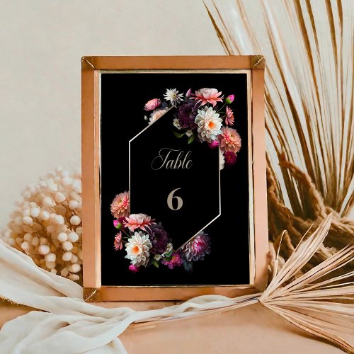 Stylish Black Floral Wedding Table Number