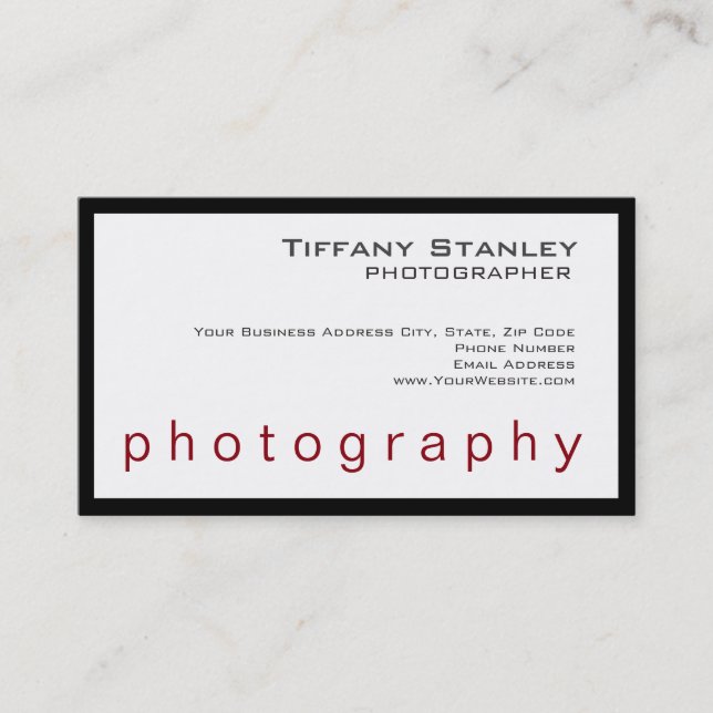 Stylish Black Frame White Trendy Photographer Business Card (Front)