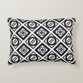 Stylish Black Geometric Pattern on White Accent Pillow