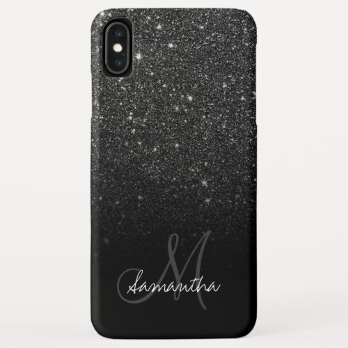 Stylish black glitter ombre block monogram iPhone XS max case