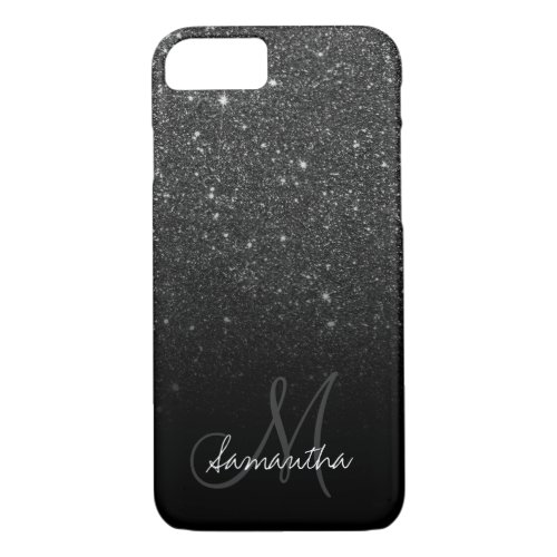 Stylish black glitter ombre block personalized iPhone 87 case