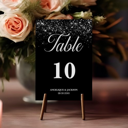 Stylish Black Glitter Wedding Table Number
