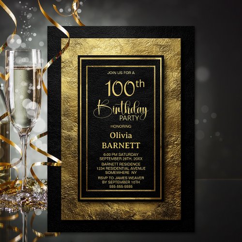 Stylish Black Gold 100th Birthday Party