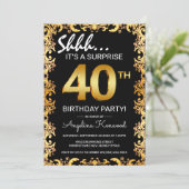 Stylish Black & Gold 40th Surprise Birthday Party Invitation (Standing Front)
