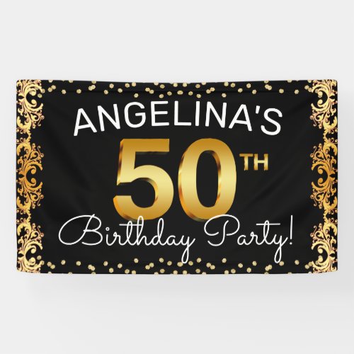 Stylish Black  Gold 50th Birthday Party Banner