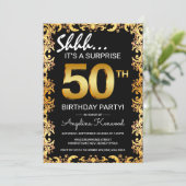 Stylish Black & Gold 50th Surprise Birthday Party Invitation (Standing Front)