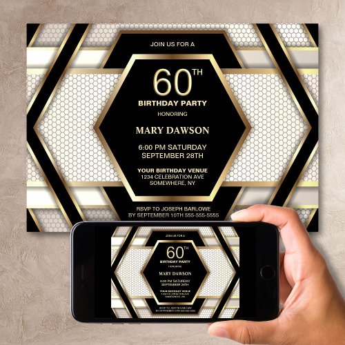 Stylish Black Gold 60th Birthday Party Invitation