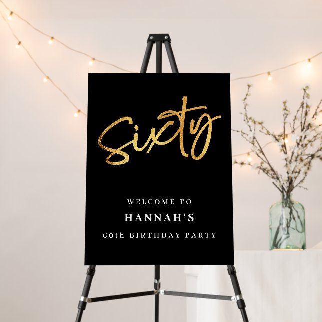 Stylish Black Gold 60th Birthday Welcome Foam Board (In Situ (Stand))