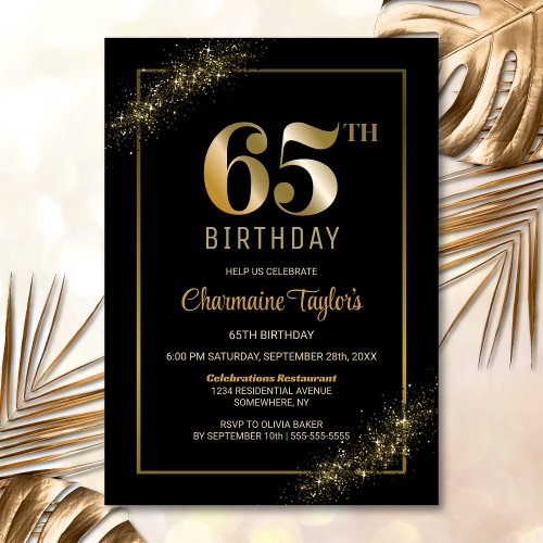 Stylish Black Gold 65th Birthday Party Invitation