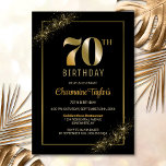 Stylish Black Gold 70th Birthday Party Invitation<br><div class="desc">This stylish black and gold 70th birthday party invitation features a customizable text area that allows you to effortlessly include all the necessary details for your special birthday celebration, including the date, time, venue, and RSVP information. A variety of paper types and corner styles are available for your unique invitations,...</div>