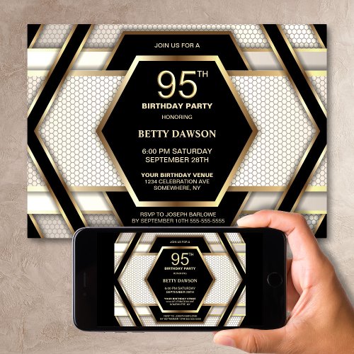 Stylish Black Gold 95th Birthday Party Invitation