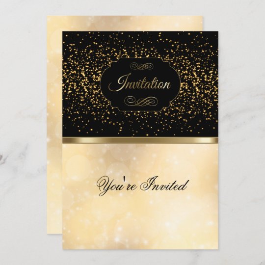 Stylish Black, Gold and Bokeh Invitation | Zazzle.com