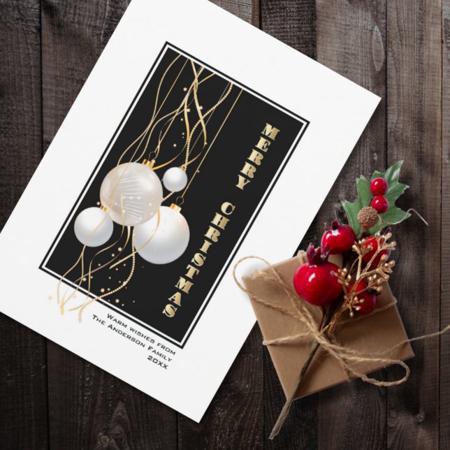 Stylish Black Gold Baubles Christmas Holiday Card (Creator Uploaded)