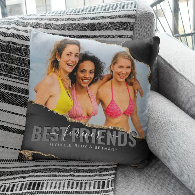 Stylish Black Gold Best Friends Photo Throw Pillow Zazzle