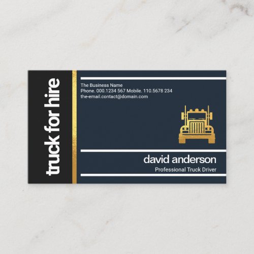 Stylish Black Gold Box White Stripe Lines Truck Business Card